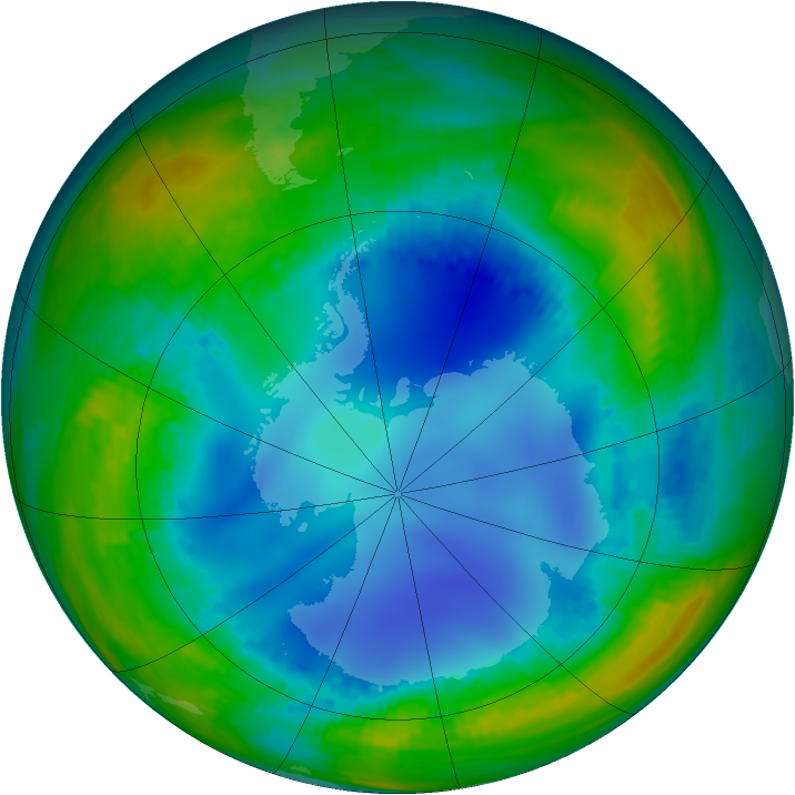 Antarctic ozone map for 31 July 2001